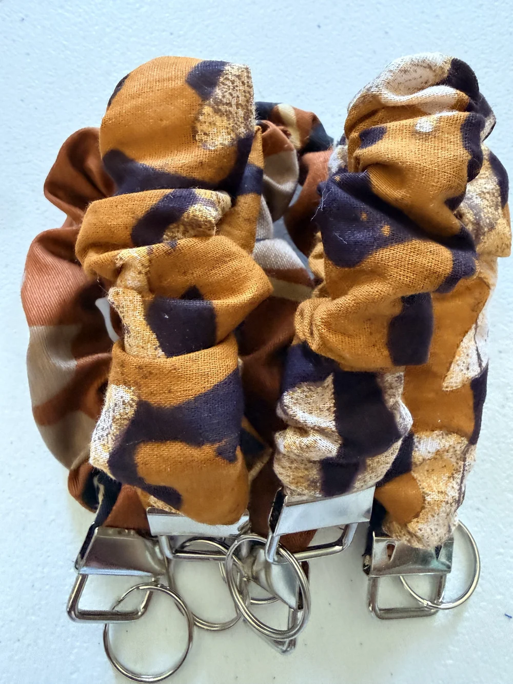 Elastic Fabric Scrunchie Keychain with Metal Ring - Blue & Yellow 8 For 25